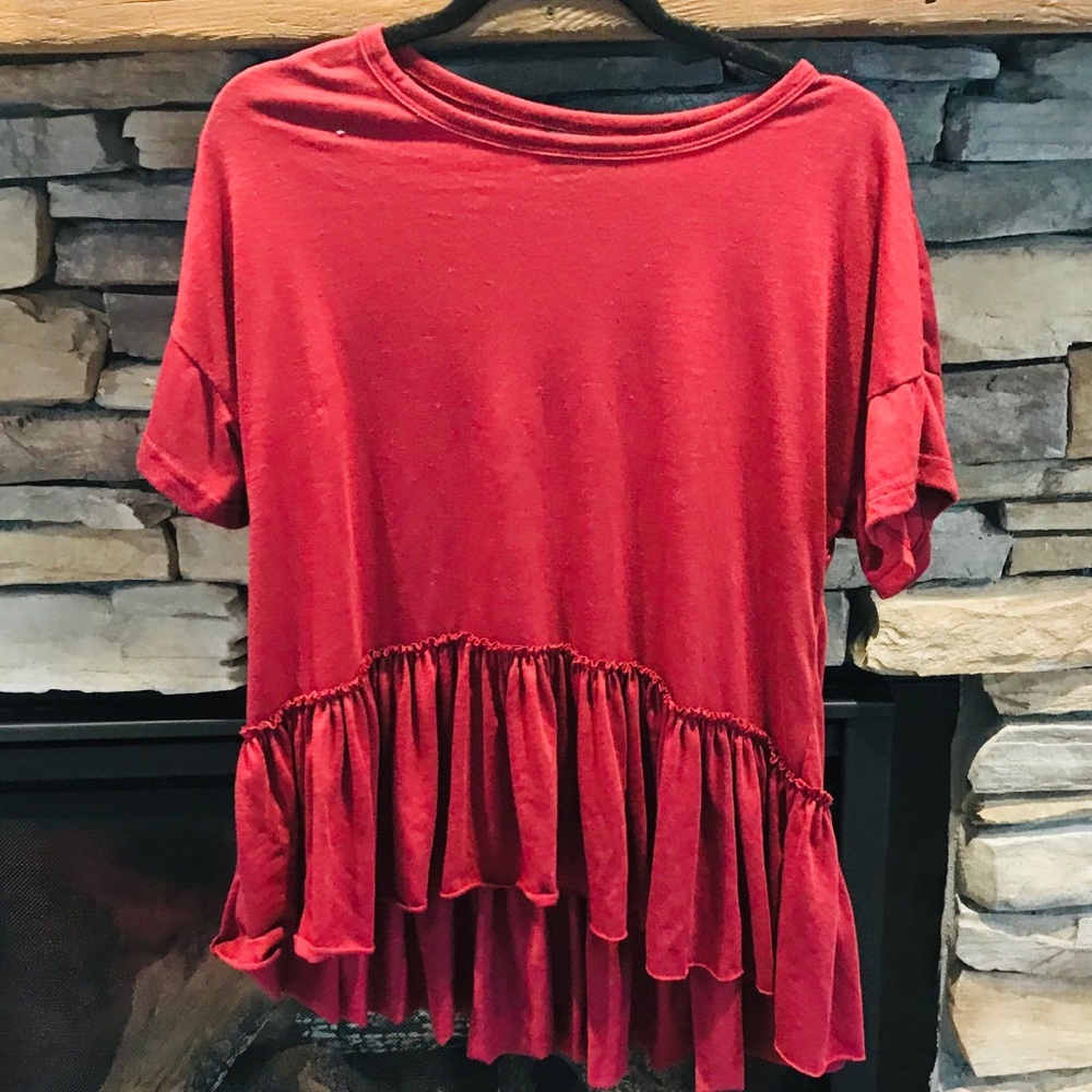 Red/Maroon Short Sleeved Peplum Top